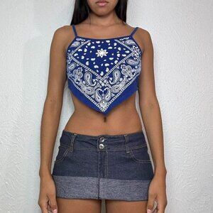 Y2k BLUE PAISLEY BANDANA TANK TOP